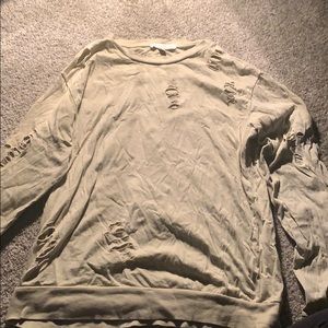 AMERICAN EAGLE GREEN DISTRESSED LONG SLEEVE